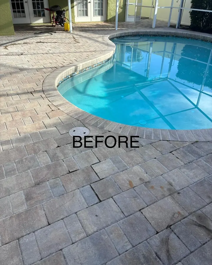 Before: pool deck before cleaning